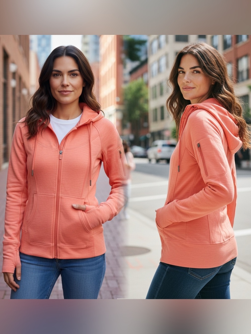NWT Athleta Coral Orange Slub Strength Zip Hoodie for Women - Picture 1 of 5
